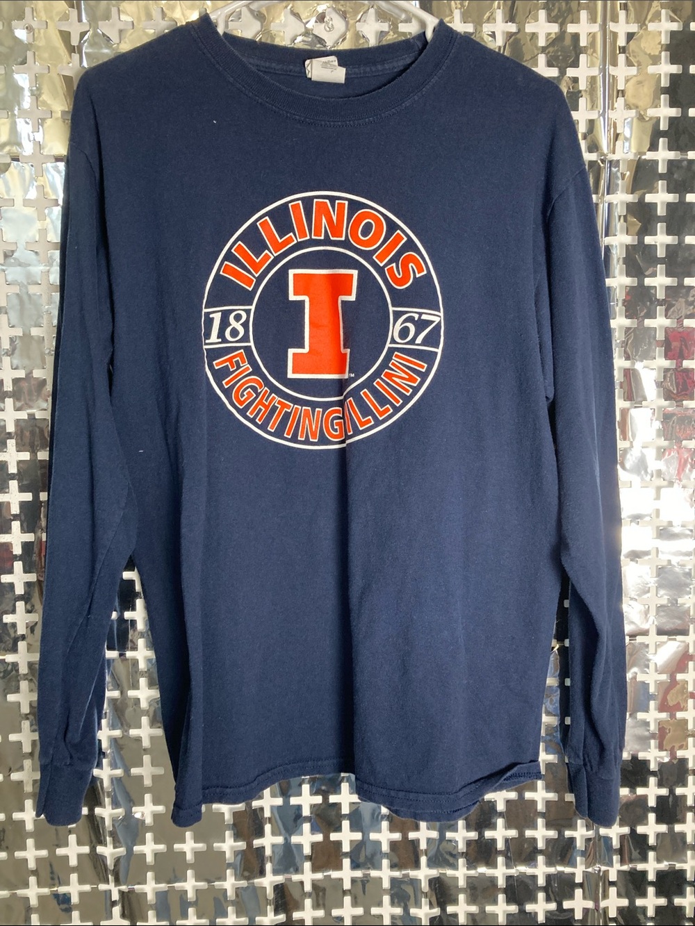 Gildan Navy Crewneck Sweatshirt with Orange Illinois Fighting Illini Logo